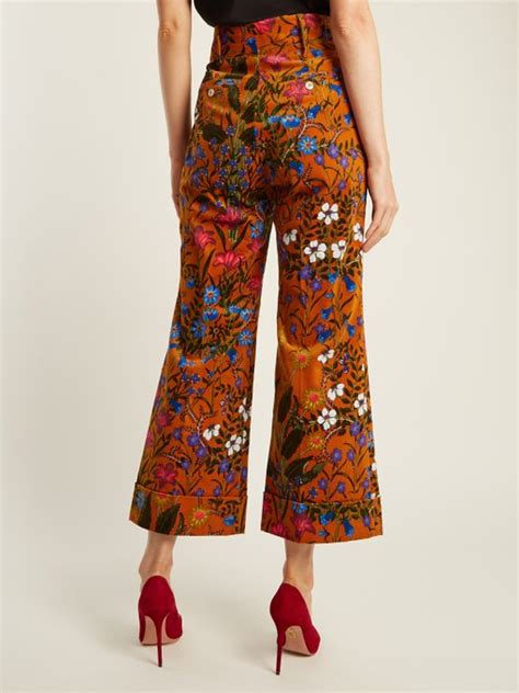 gucci floral-print wide-leg corduroy cropped trousers